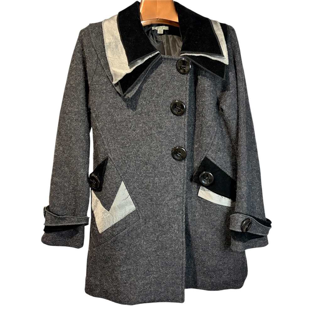 Carson Velvet Whimsical Gray Black Wool Coat Oversized